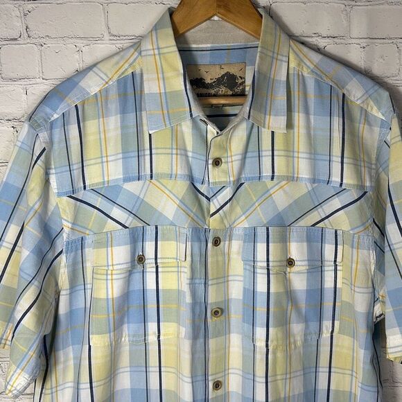 Gramicci Mens Blue White Plaid Button Down Short Sleeve Shirt Size XL - Picture 2 of 7